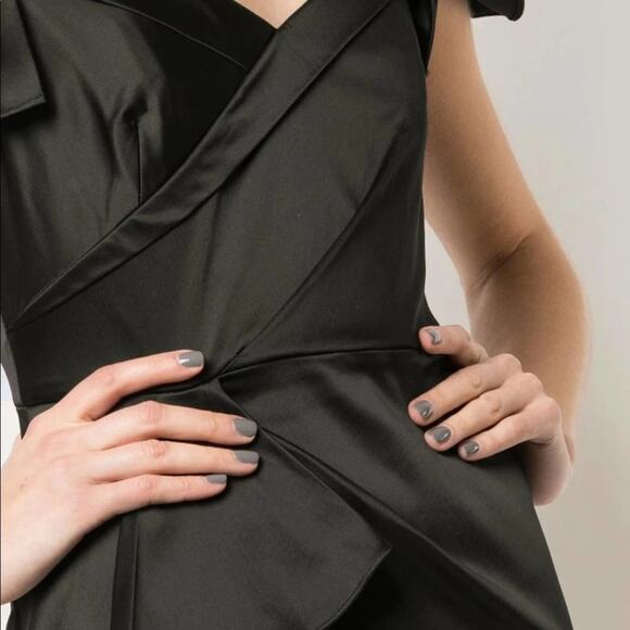 Marchesa Notte Off Shoulder Satin Draped Dress Black Size 0 - Picture 3 of 8